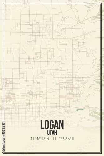 Retro US city map of Logan, Utah. Vintage street map. photo