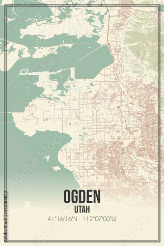 Retro US city map of Ogden  Utah. Vintage street map.