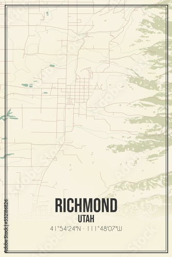 Fototapeta Naklejka Na Ścianę i Meble -  Retro US city map of Richmond, Utah. Vintage street map.