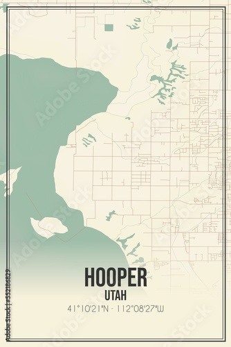 Retro US city map of Hooper, Utah. Vintage street map.