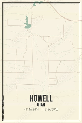 Retro US city map of Howell  Utah. Vintage street map.