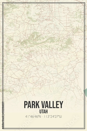 Retro US city map of Park Valley  Utah. Vintage street map.
