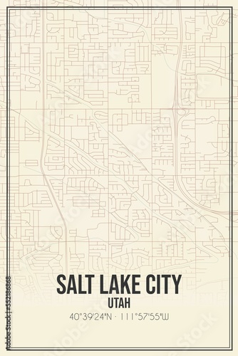 Retro US city map of Salt Lake City, Utah. Vintage street map.