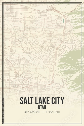 Retro US city map of Salt Lake City  Utah. Vintage street map.