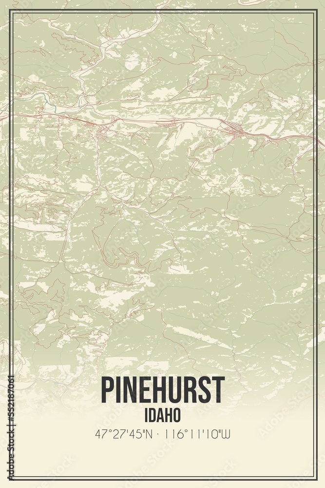 Retro US city map of Pinehurst, Idaho. Vintage street map. ilustración