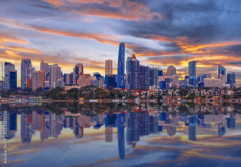 custom made wallpaper toronto digitalSydney Harbour Australia at Sunset with the reflection of the Buildings and high rise offices of the City in the water
