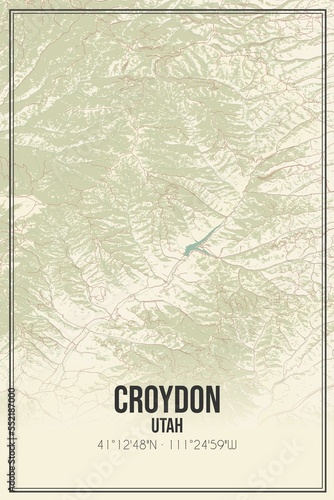 Retro US city map of Croydon, Utah. Vintage street map.