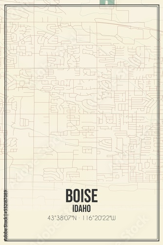 Retro US city map of Boise, Idaho. Vintage street map.