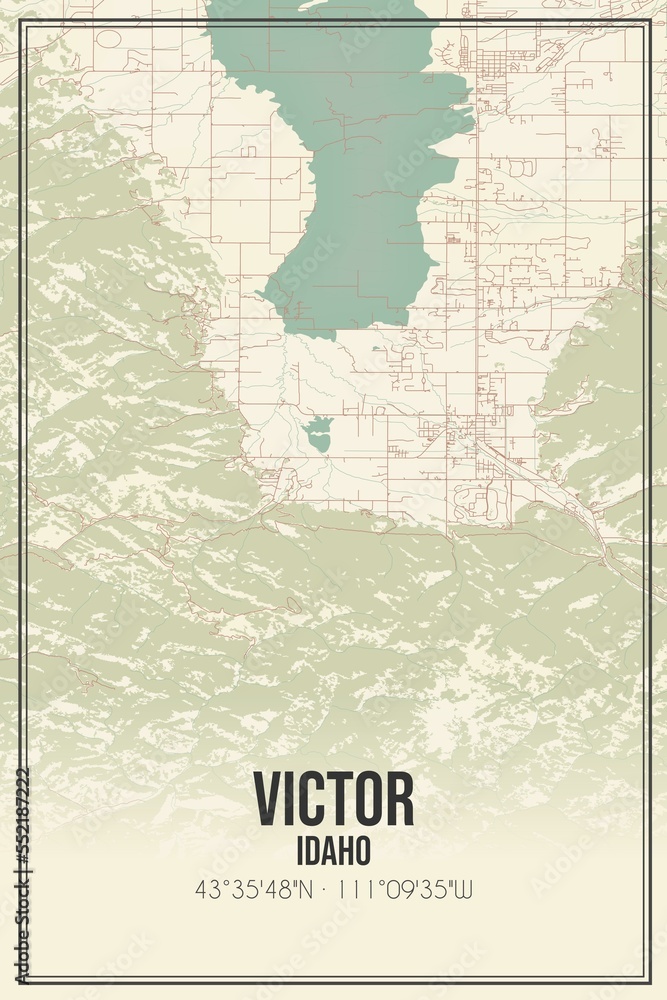 Retro US city map of Victor, Idaho. Vintage street map.