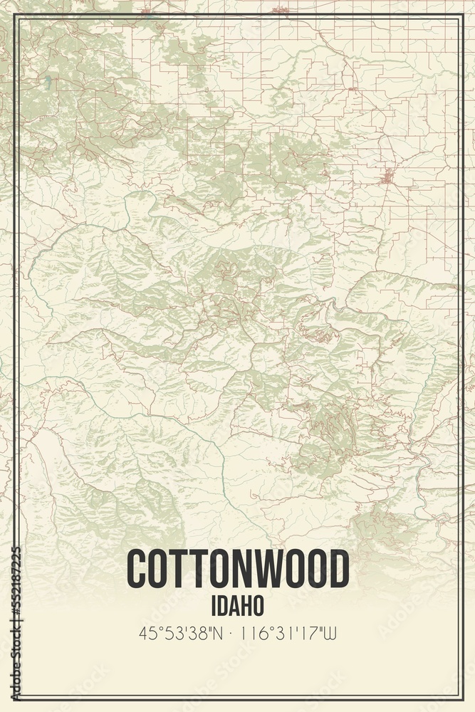 Retro US city map of Cottonwood, Idaho. Vintage street map.
