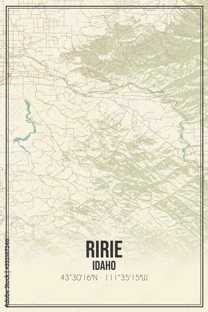 Retro US city map of Ririe, Idaho. Vintage street map.