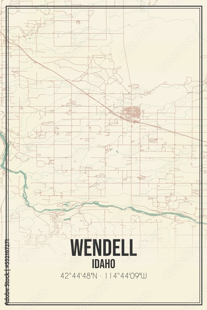 Retro US city map of Wendell, Idaho. Vintage street map.