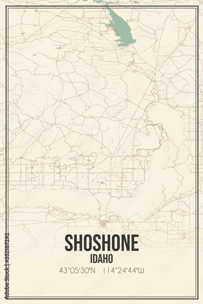 Retro US city map of Shoshone, Idaho. Vintage street map.