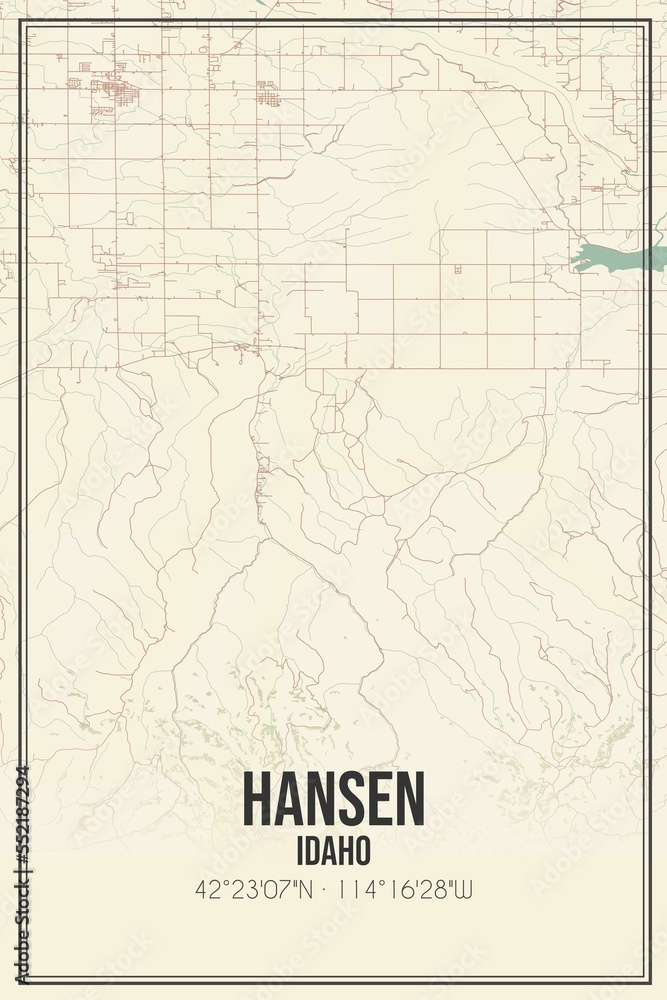Retro US city map of Hansen, Idaho. Vintage street map.