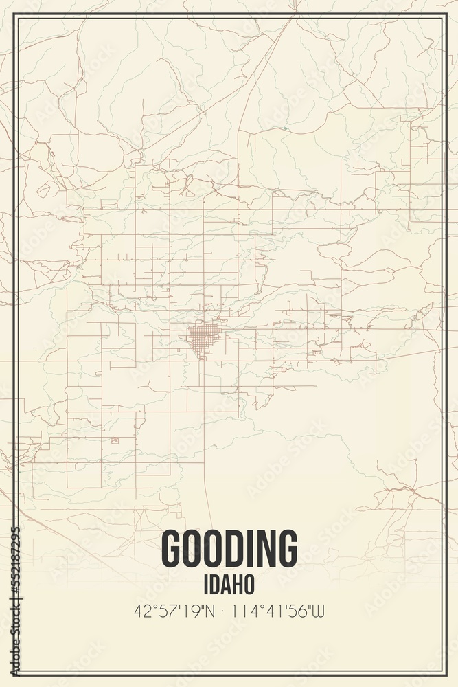 Retro US city map of Gooding, Idaho. Vintage street map.