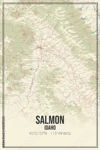Retro US city map of Salmon  Idaho. Vintage street map.
