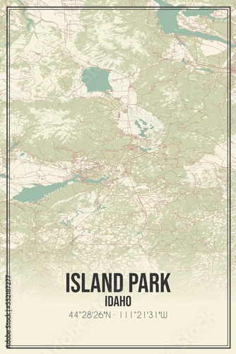 Retro US city map of Island Park, Idaho. Vintage street map. photo