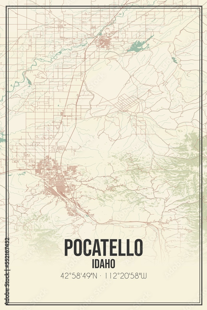 Retro US city map of Pocatello, Idaho. Vintage street map.