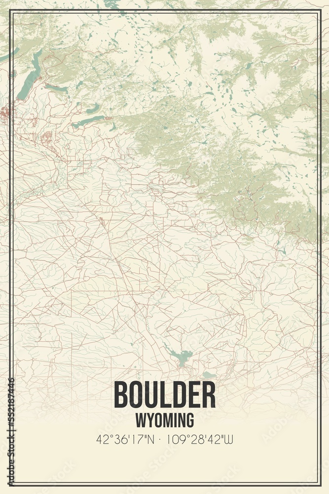 Retro US city map of Boulder, Wyoming. Vintage street map.