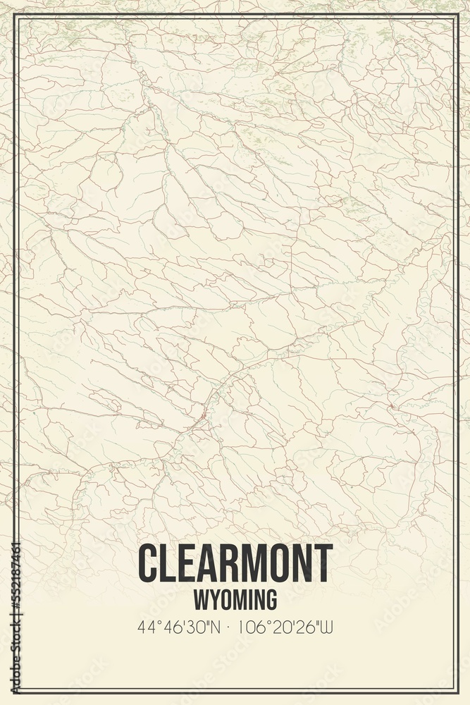 Retro US city map of Clearmont, Wyoming. Vintage street map.