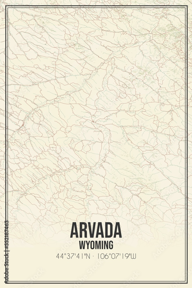 Fototapeta premium Retro US city map of Arvada, Wyoming. Vintage street map.