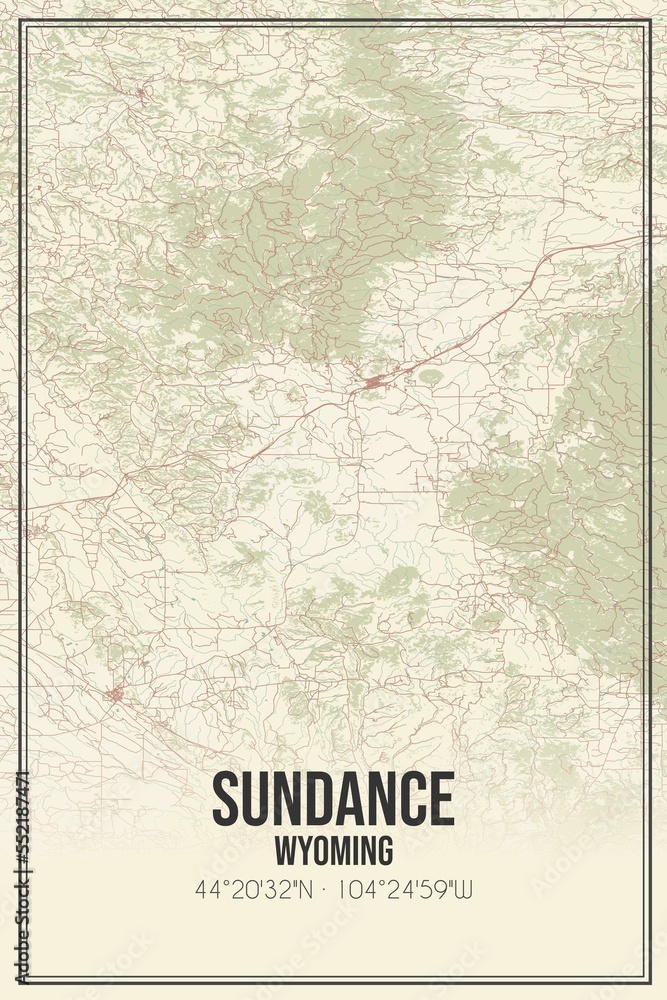 Fototapeta premium Retro US city map of Sundance, Wyoming. Vintage street map.