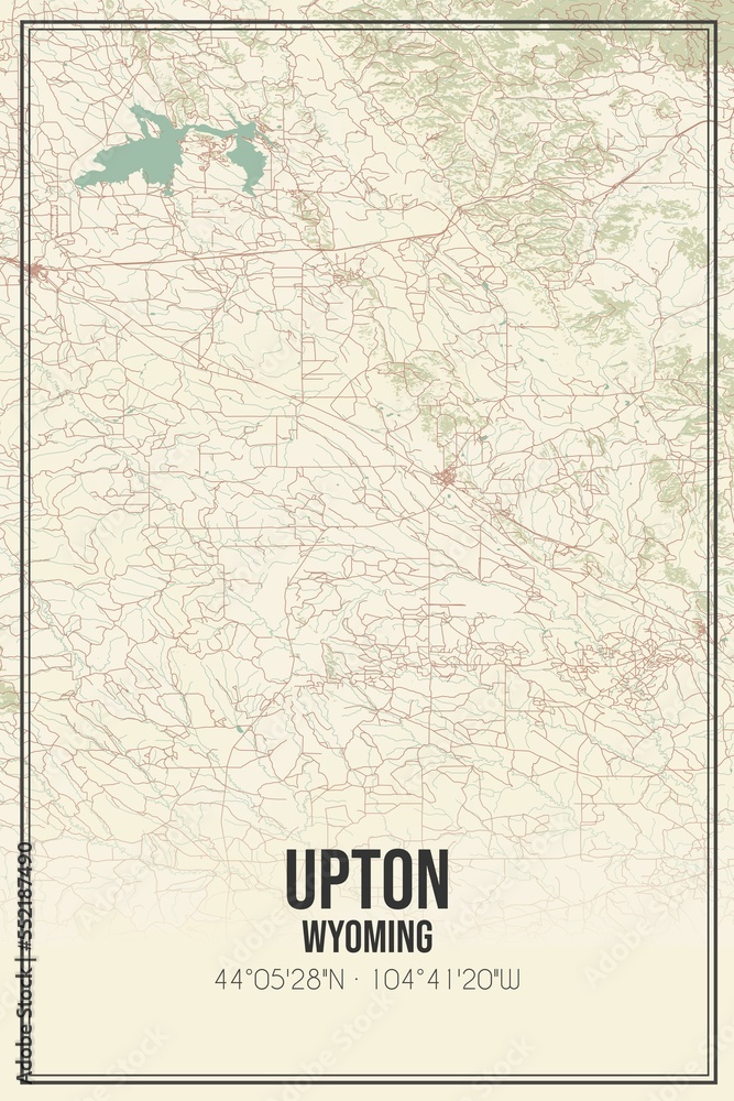 Retro US city map of Upton, Wyoming. Vintage street map.