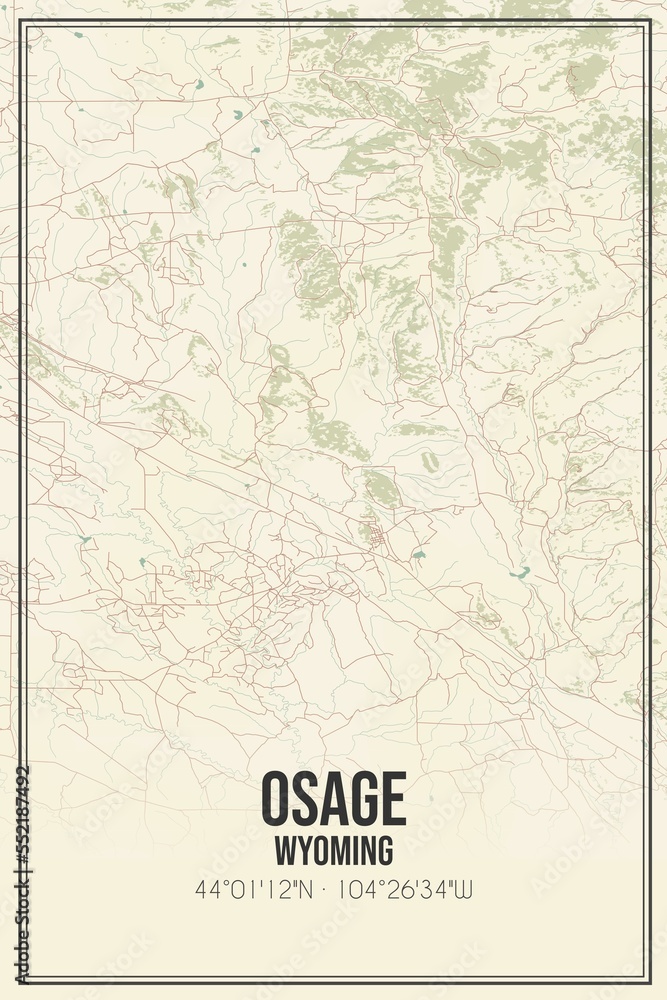 Retro US city map of Osage, Wyoming. Vintage street map.
