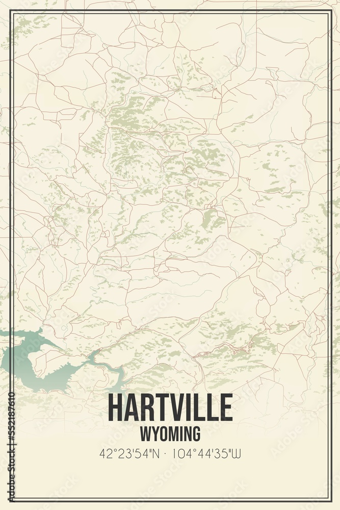 Retro US city map of Hartville, Wyoming. Vintage street map.