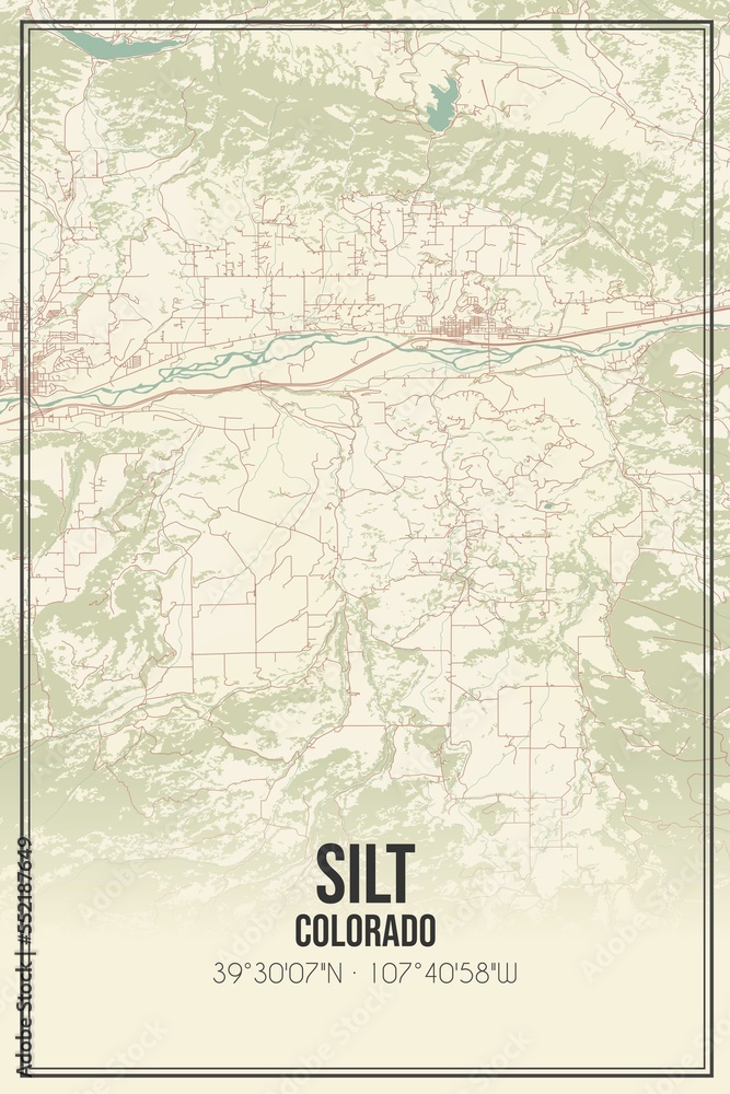 Retro US city map of Silt, Colorado. Vintage street map.