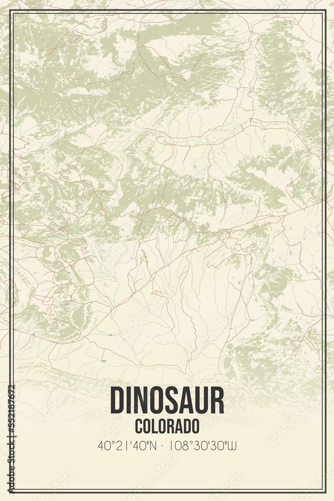 Retro US city map of Dinosaur, Colorado. Vintage street map.