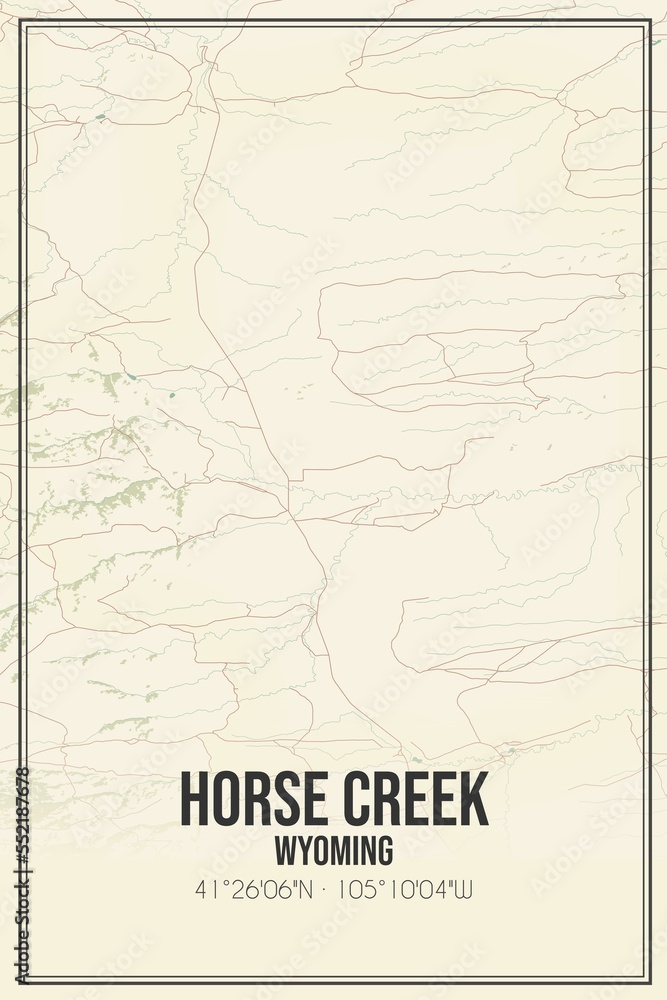 Retro US city map of Horse Creek, Wyoming. Vintage street map.