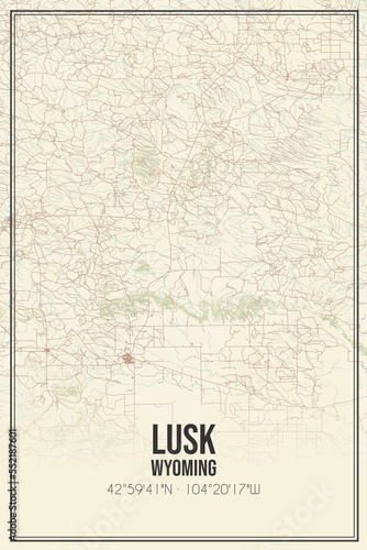 Retro US city map of Lusk, Wyoming. Vintage street map. photo