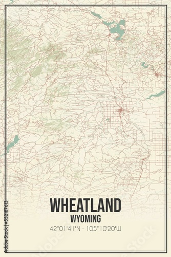 Retro US city map of Wheatland, Wyoming. Vintage street map. photo