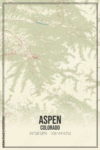 Retro US city map of Aspen, Colorado. Vintage street map. photo