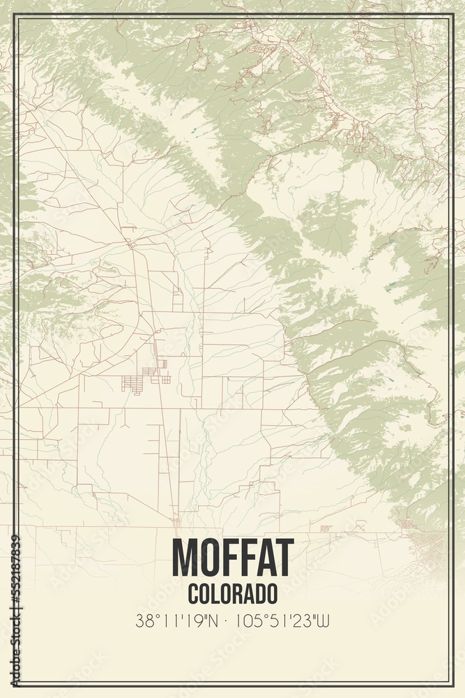 Retro US city map of Moffat, Colorado. Vintage street map.