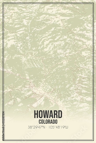 Retro US city map of Howard, Colorado. Vintage street map. photo