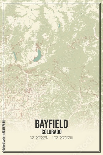 Retro US city map of Bayfield  Colorado. Vintage street map.
