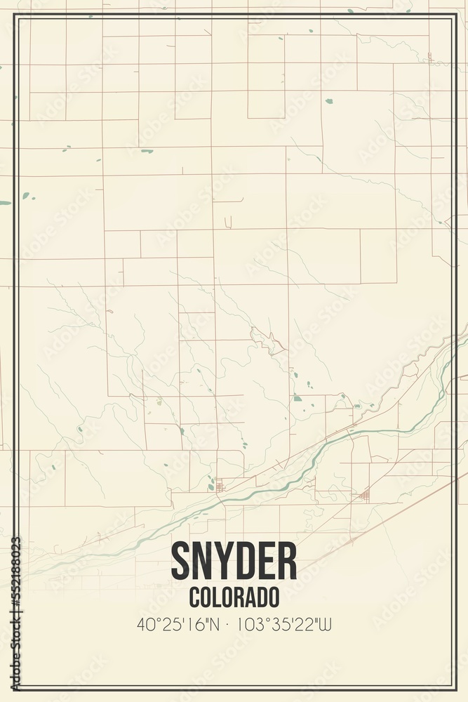 Retro US city map of Snyder, Colorado. Vintage street map.