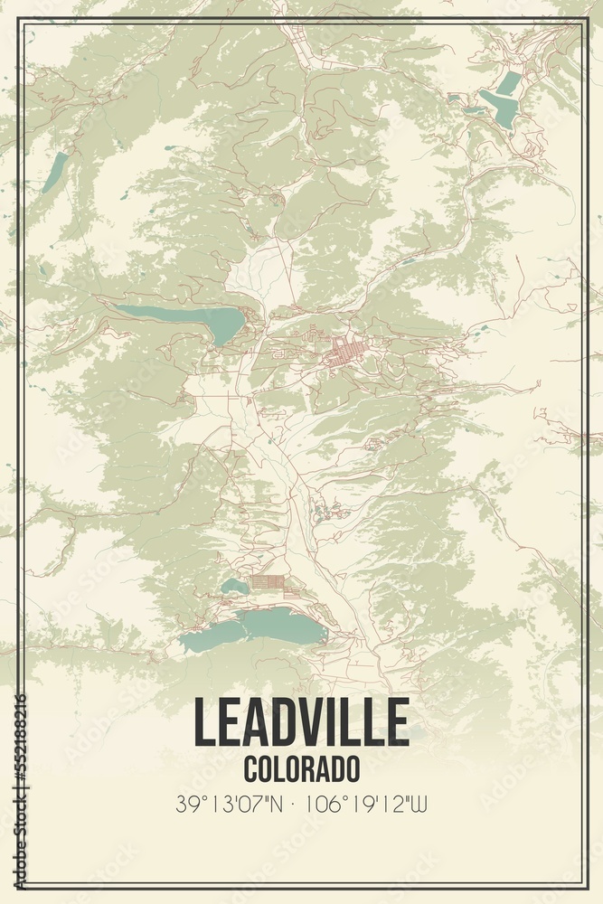 Fototapeta premium Retro US city map of Leadville, Colorado. Vintage street map.