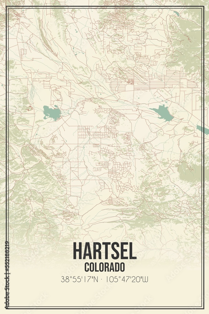 Retro US city map of Hartsel, Colorado. Vintage street map.