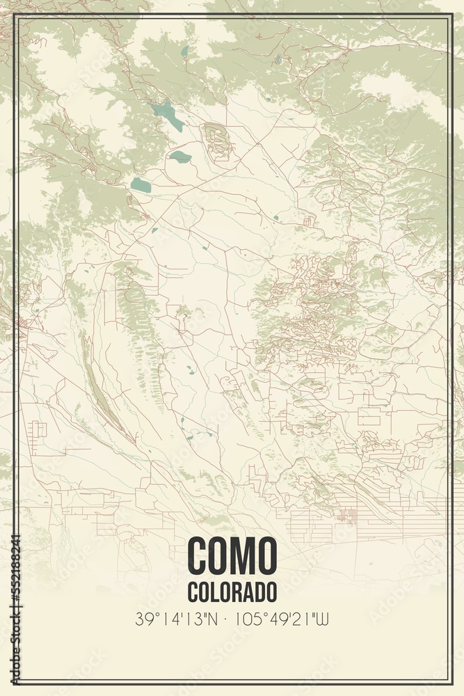 Fototapeta premium Retro US city map of Como, Colorado. Vintage street map.