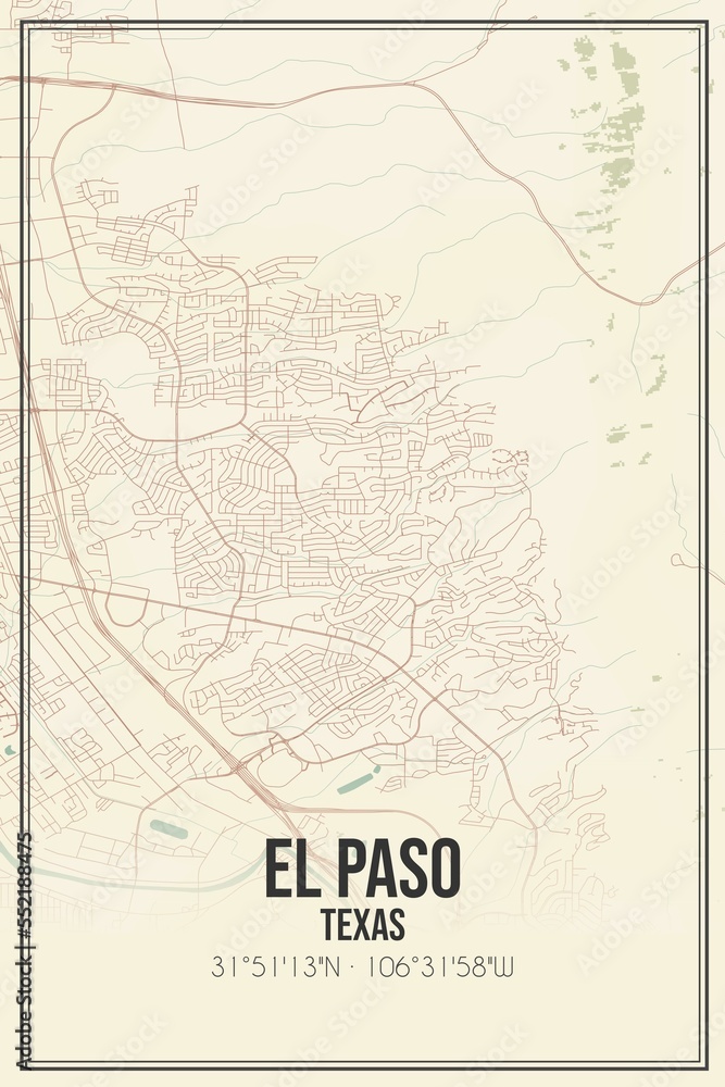 Fototapeta premium Retro US city map of El Paso, Texas. Vintage street map.