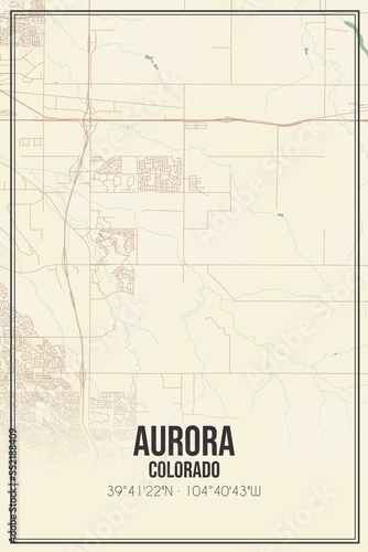 Retro US city map of Aurora, Colorado. Vintage street map.