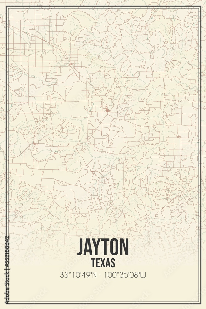 Retro US city map of Jayton, Texas. Vintage street map.