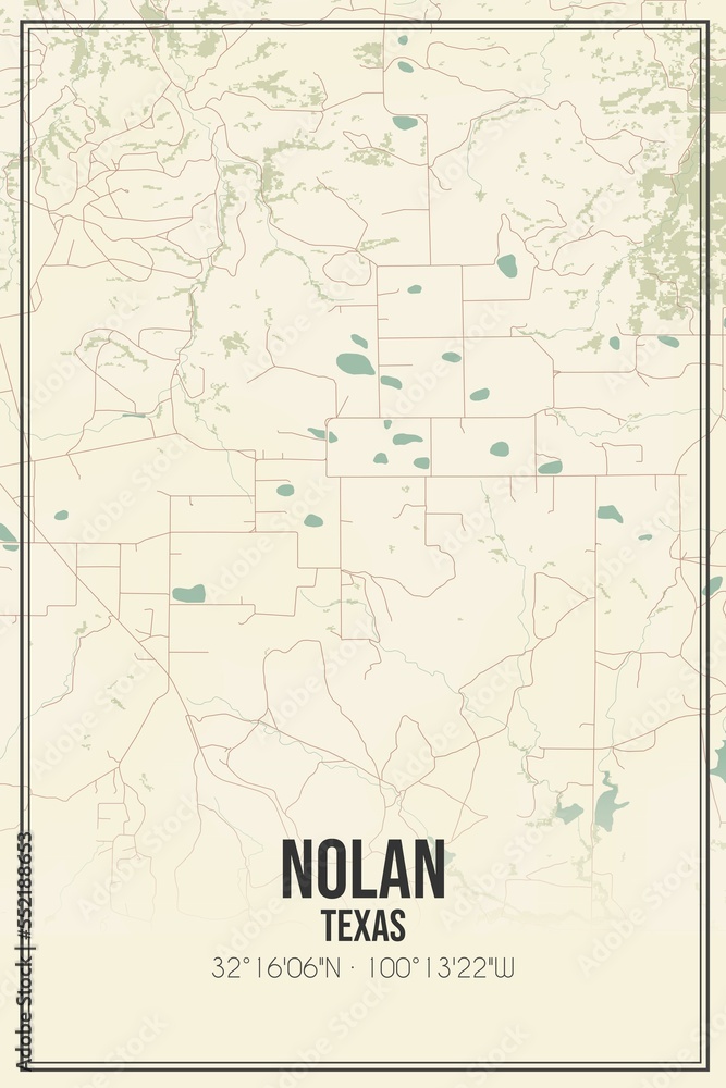 Fototapeta premium Retro US city map of Nolan, Texas. Vintage street map.