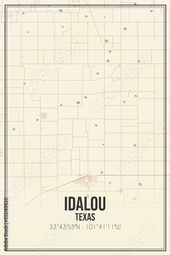 Retro US city map of Idalou, Texas. Vintage street map. photo