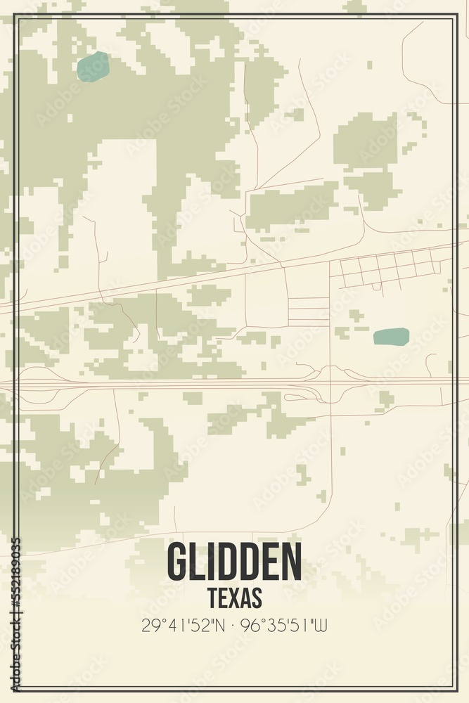 Fototapeta premium Retro US city map of Glidden, Texas. Vintage street map.