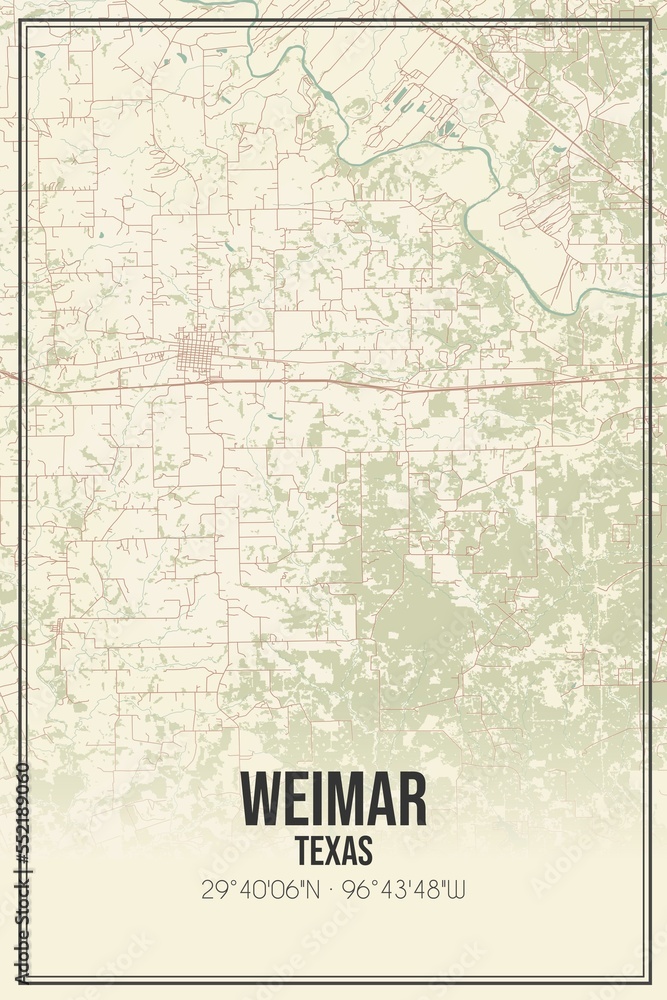Retro US city map of Weimar, Texas. Vintage street map.