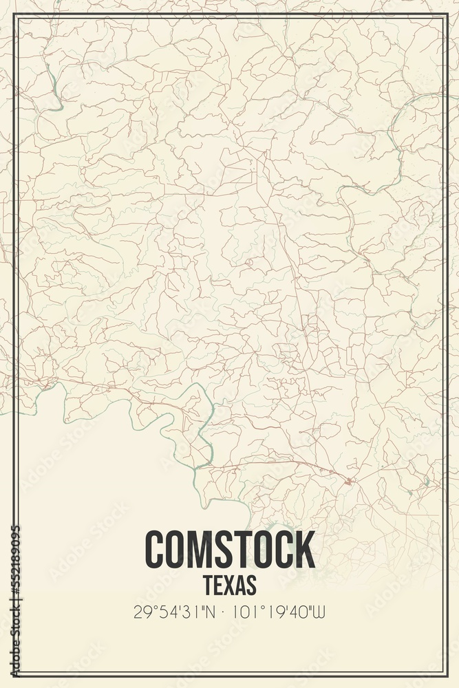 Fototapeta premium Retro US city map of Comstock, Texas. Vintage street map.